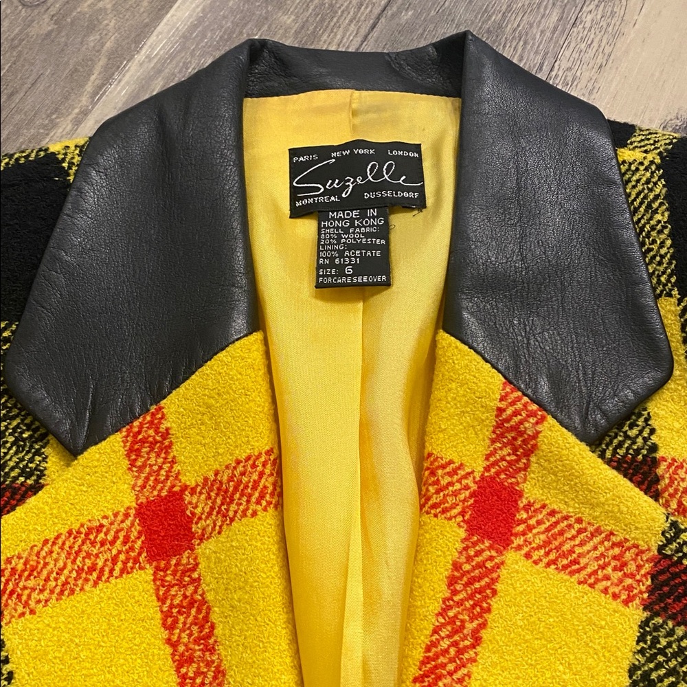 Vintage Suzelle Clueless Crop Yellow Plaid Tartan Wool Jacket Size 6 - Picture 3 of 10